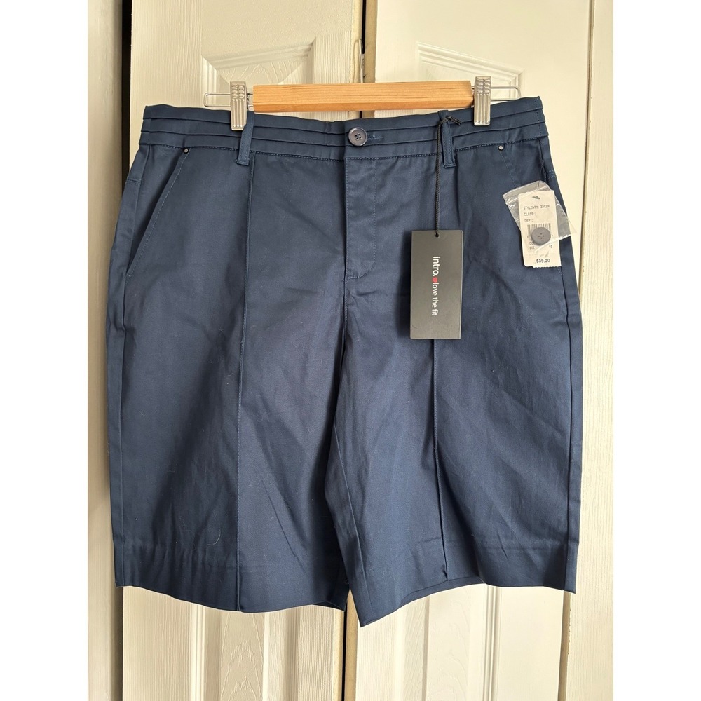 Intro. Navy Satin Bermuda Shorts Tummy Control Size 10 NWT MSRP $39 - Picture 6 of 9